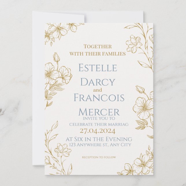 Convite de casamento personalizável elegante (Frente)