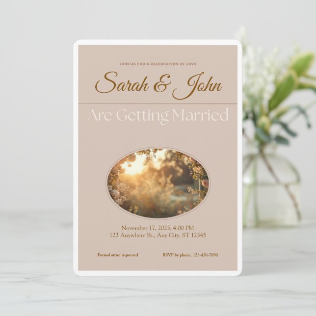 Convite de Casamento Personalizável - Elegante e S (Em pé/Frente)