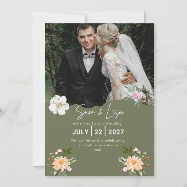 Convite de Casamento Personalizável – Floral Elega (Frente)