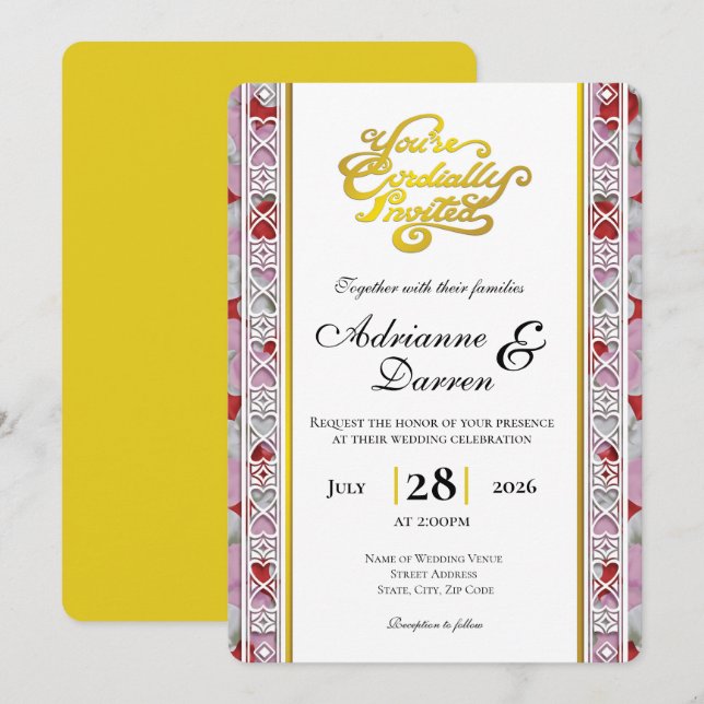 Convite de Casamento Pétala de Rosa 2 com Letras D (Frente/Verso)