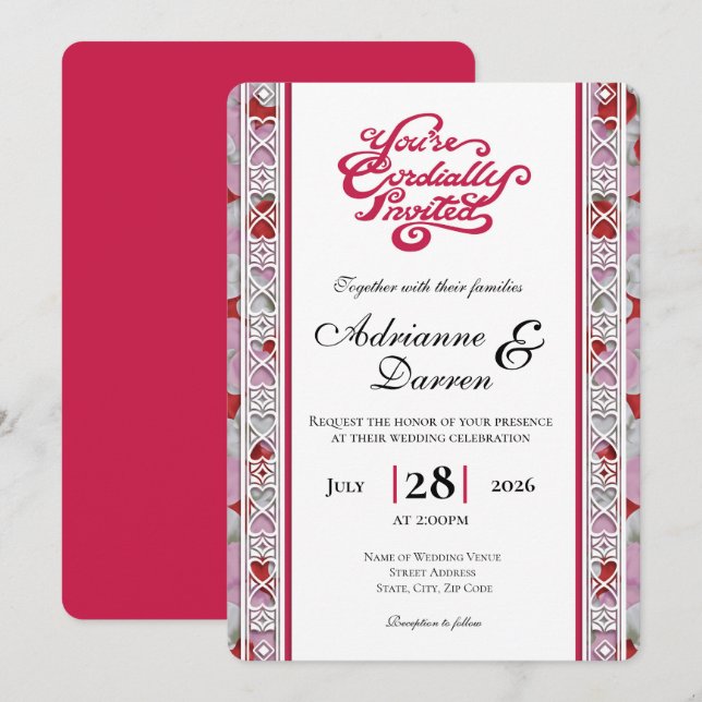 Convite de Casamento Pétala de Rosa 2 com Letras V (Frente/Verso)