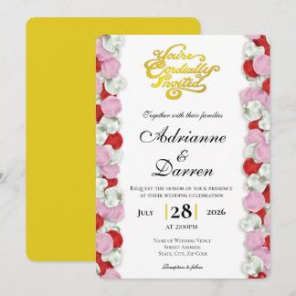 Convite de Casamento Pétala de Rosa 4 com Letras D