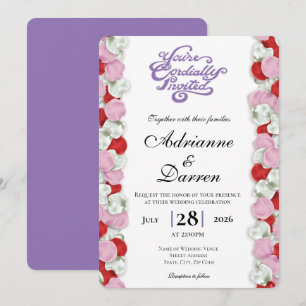 Convite de Casamento Pétala de Rosa 4 com Letras R