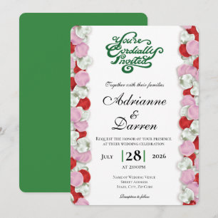 Convite de Casamento Pétala de Rosa 4 com Letras V