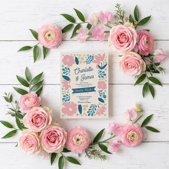 Convite de Casamento Pétalas Pastel Primavera (Criador carregado)