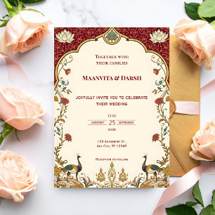 Convite de Casamento Pichwai com Lótus e Pavão Ind