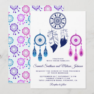 Convite de Casamento Pink Blue Dream Catcher