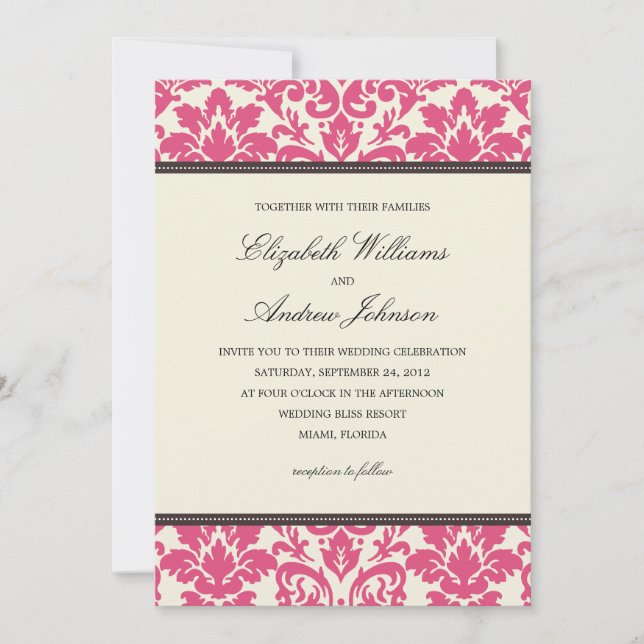 CONVITE DE CASAMENTO PINK CLASSY DAMASK (Frente)