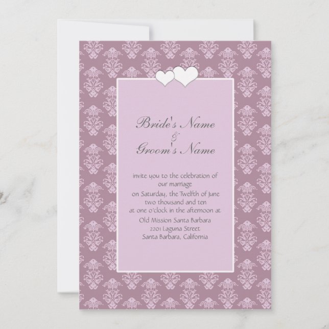 Convite de Casamento Pink Damask (Frente)