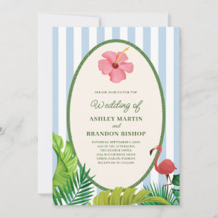 Convite de Casamento Pink Flamingo Tropics Retro