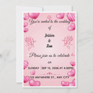 Convite de Casamento Pink Hearts e Cupidos