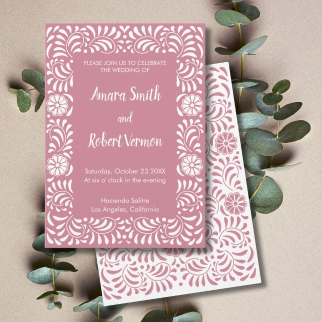 Convite de casamento Pink Mexican Talavera (Criador carregado)