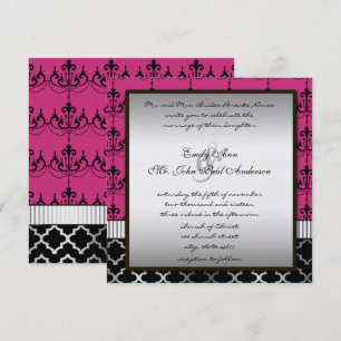 Convite de casamento Pink Prata e Chandelier Preto