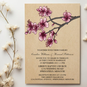 Convite de casamento Pink Vintage Cherry Blossoms