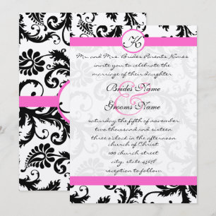 Convite de Casamento Pink Yarrow e Damask Preto