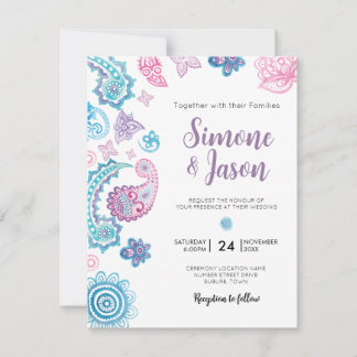 Convite de Casamento Pintado à Mão Boêmio
