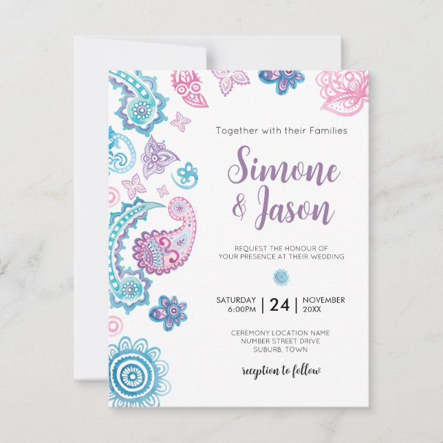 Convite de Casamento Pintado à Mão Boêmio (Frente)