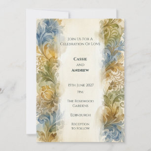 Convite de Casamento Pintado à Mão em Damasco Vint