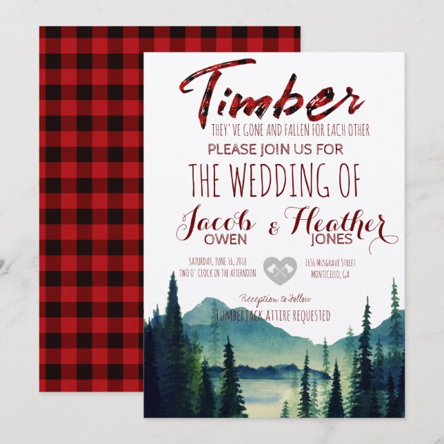 Convite de Casamento Plaid de Buffalo Mountain (Frente/Verso)