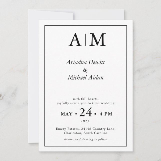 Convite de Casamento Plano Branco Minimalista Eleg (Frente)