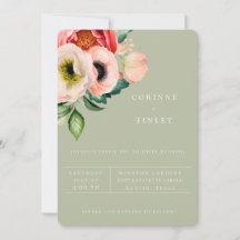 Convite de Casamento Poeira Oliva Boho Flores