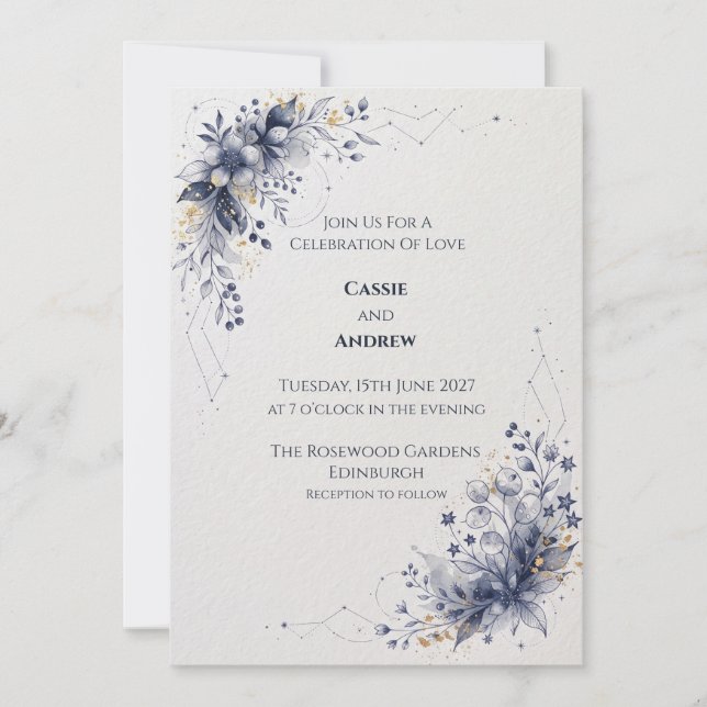 Convite de Casamento Pombo com Laço de Fita Azul R (Frente)