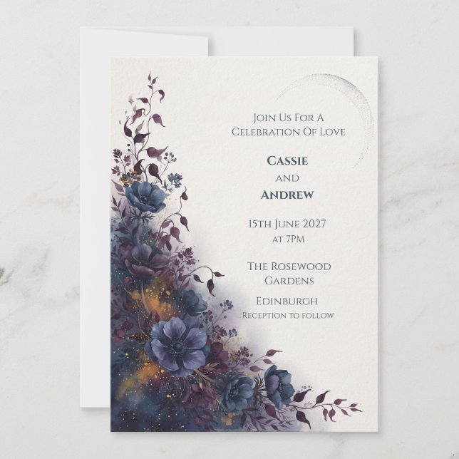 Convite de Casamento Pombo com Laço de Fita Azul R (Frente)
