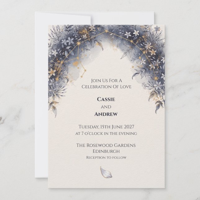 Convite de Casamento Pombo com Laço de Fita Azul R (Frente)