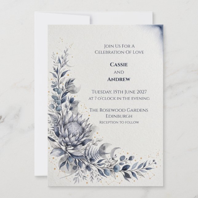 Convite de Casamento Pombo com Laço de Fita Azul R (Frente)
