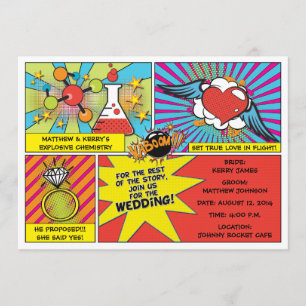 Convite de Casamento Pop Art de Quadrinhos