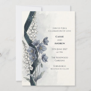 Convite de Casamento Poppy Azul com Tartã Escocesa