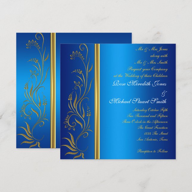 Convite de Casamento Popular Azul Real (Frente/Verso)