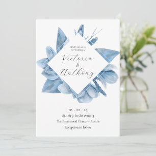 Convite De Casamento Por Aquarela Azul Elegante