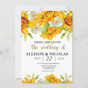 Convite De Casamento Por Aquarela Floral Amarela