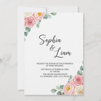 Convite De Casamento Por Aquarela Floral De Blush