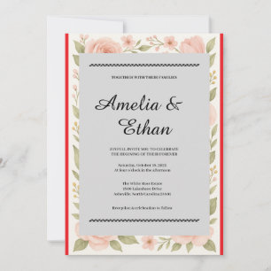 Convite De Casamento Por Aquarela Floral Elegante