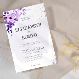 Convite De Casamento Por Aquarela Floral Roxa