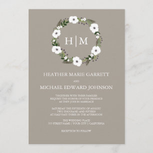 Convite de casamento por rádio floral - taupe