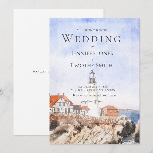 convite de casamento Portland Head Light (Frente/Verso)