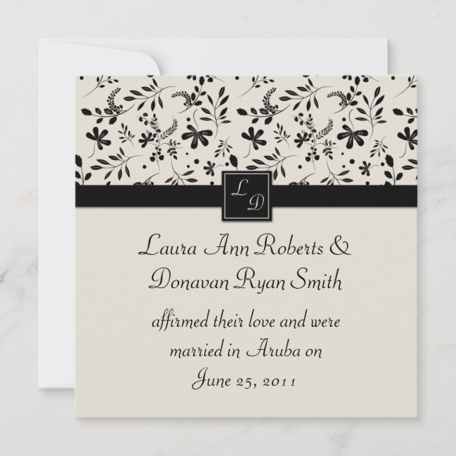 Convite de Casamento Pós-Casamento Floral Preto e  (Frente)