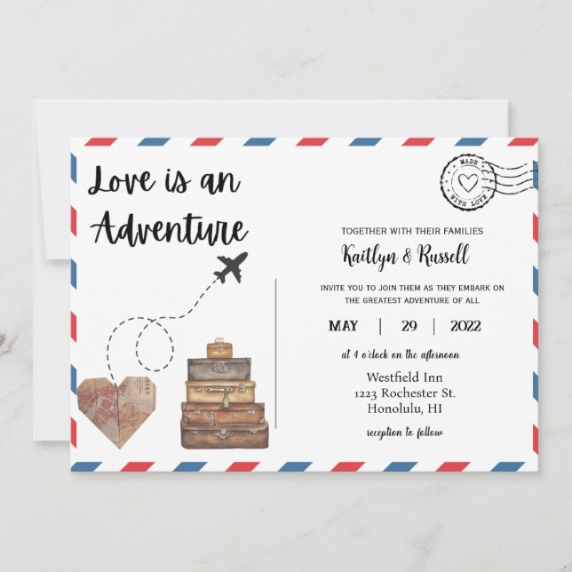 Convite de casamento postal - Casamento de destino (Frente)