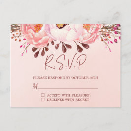 Convite de casamento postal de RSVP Floral Blush