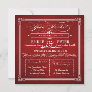Convite de casamento Poster vintage vermelho e pra