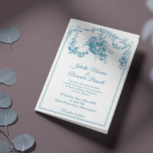 Convite de Casamento Powder Blue Toile de Jouy Par