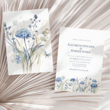 Convite de Casamento Prado de Flor Silvestre Azul