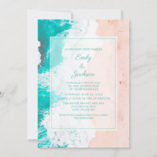 Convite de Casamento Praia Oceano Tropical Turques
