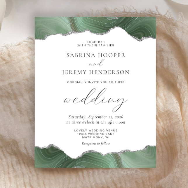 Convite de Casamento Prata Ágata Verde Sage Orçame (Criador carregado)