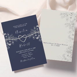 Convite de Casamento Prata Chic e Azul Marinho