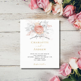Convite de casamento prata floral em dourado rosad