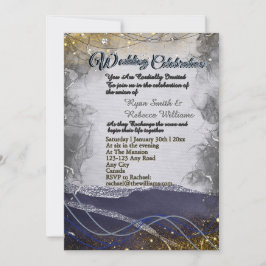 Convite de Casamento Prateado Dourado Marinho Cart